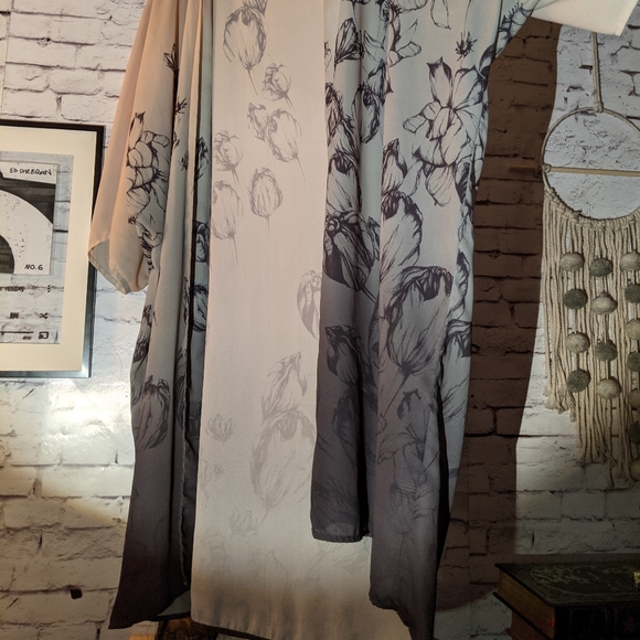 H&M Ombre Watercolor Floral Shawl Kimono Jacket - Picture 14 of 16